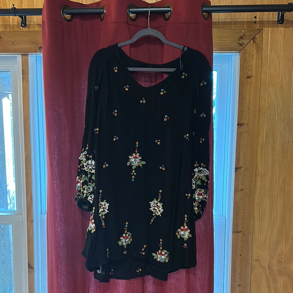 Embroidered Black Floral Women's Top